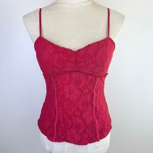 Y2K Candies Red Floral Lace Cami Top Sweetheart Neck Adjustable Straps Sz Medium